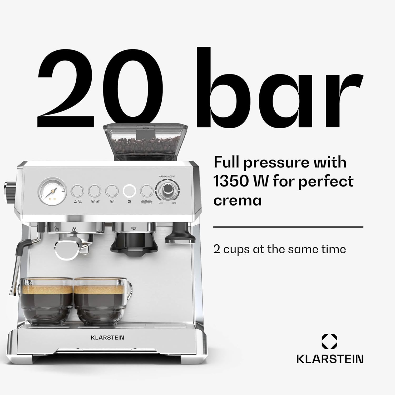 Buy Cashify Tech Ltd,Klarstein GrandPresso Espresso Machine – 20-Bar, 1350W, Integrated Grinder, Milk Frother, 2.3L Water Tank, Barista Quality at Home, Thermoblock Heating, Espresso Machine for Home - Gadcet UK | UK | London | Scotland | Wales| Near Me | Cheap | Pay In 3 | Coffee Makers & Espresso Machines